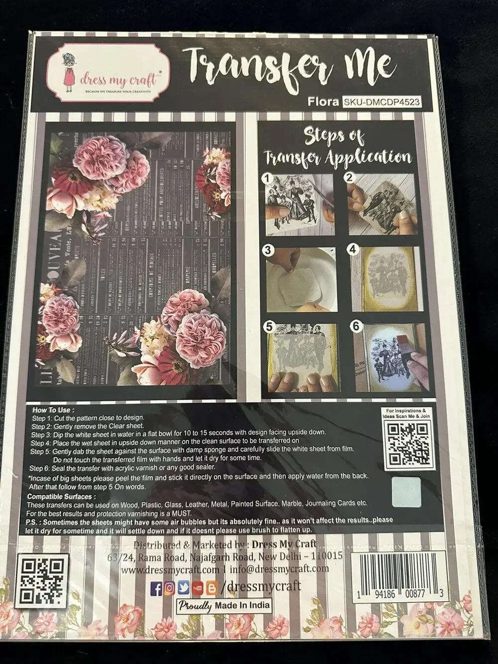 New Sealed Dress My Craft Transfer Me Flora Flowers Floral Dip In Water Transfer